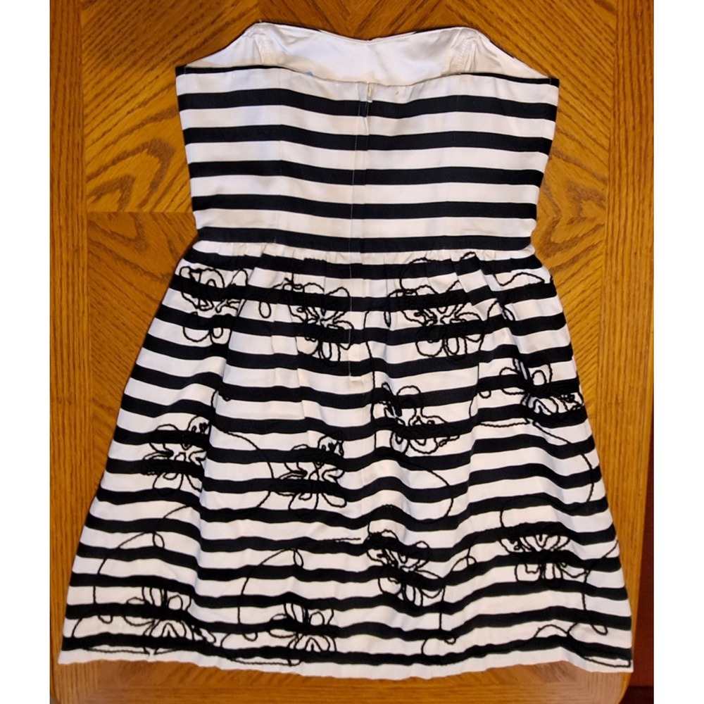 Lilly Pulitzer Payton Black White Swizzle Stripe Soutache Strapless Dress Size 4 - Picture 5 of 6